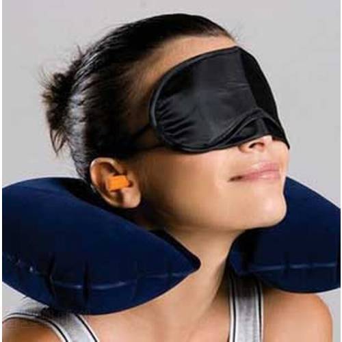 3-piece Set Outdoor Travel PVC Flocking Inflatable U-pillow Car Travel Soundproof Earplugs Shading Eye Mask