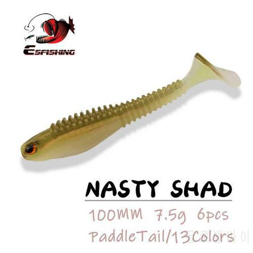 ESFISHING Nasty Shad 100mm Binoic Eyes Bass Fishing Swimbait Hot Sale Pesca Artificial Silicone Soft Fishing Tackle Lure Bait