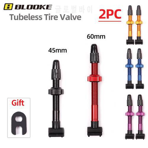 BLOOKE 2PCS Bicycle Tubeless Valve Presta F/V Cap 45 60mm Mountain Bicycle Nipple W/Tool For MTB Road Bike Alloy Accessories