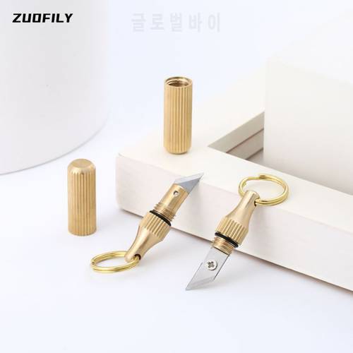 1PC Brass Capsule Mini Knife Multifunctional EDC Tools Portable Key Chains Outdoor Survival Emergency Mini Pocket Cutting Tool
