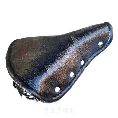Vintage Faux Leather Bicycle Saddle Rivet Sprung Spring Bike Cycling Seat Cushion Black for Road Bike MTB