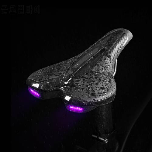Road Bike Saddle MTB Bicycle Seat With Warning Taillight USB Charging PU Breathable Soft Seat Cushion Mountain Cycling Racing