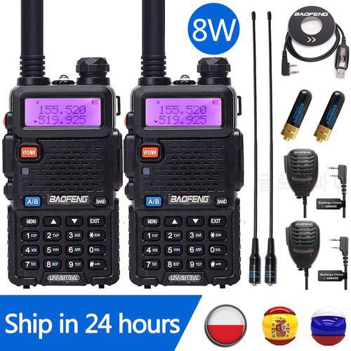 2PCS BaoFeng UV-5R Walkie Talkie 8W/5W Radio Station Comunicator UV5R Ham Transceiver Dual-Band Handheld FM Two Way Radio