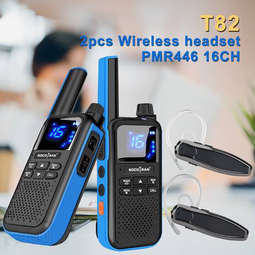 SOCOTRAN T82 Walkie Talkie 2pcs Wireless headset PMR446 16CH Portable two way radio earpieces Bluetooth-compatible Radio