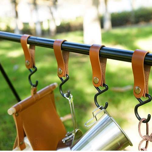 S-Shaped PU Leather Hanging Hooks Durable Triangle Storage Rack Shelf Hook Keychain Portable Outdoor Camping Hiking Supplies