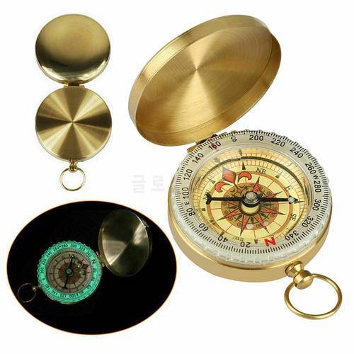 Retro Luminous Brass Pocket Watch Outdoor Camping Hiking Navigation Compass Outdoor Camping Hiking Clamshell Copper Compass