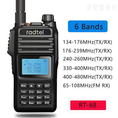 Radtel RT-68 6 Bands Amateur Ham Two Way Radio IP68 Waterproof 8 Watt Walkie Talkie 256CH VOX DTMF LCD Color Police Scanner