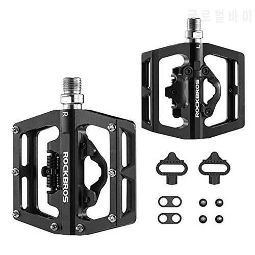 ROCKBROS MTB Bike Pedals Bicycle Flat Platform Compatible with SPD Bike Dual Function Sealed Clipless for Road Mountain Bikes