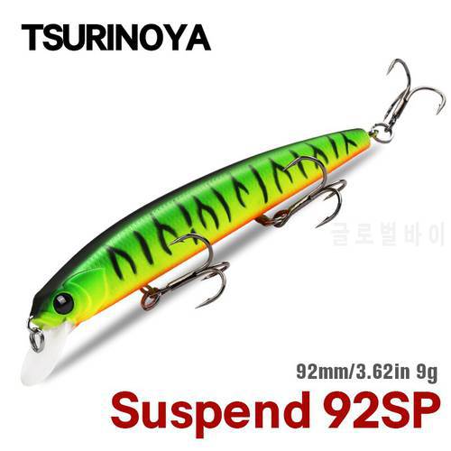 TSURINOYA 92SP Suspending Minnow Fishing Lure DW78 92mm 9g Long Casting Pike 3 hooks Hard Bait Crank Bait Wobbler Jerkbait