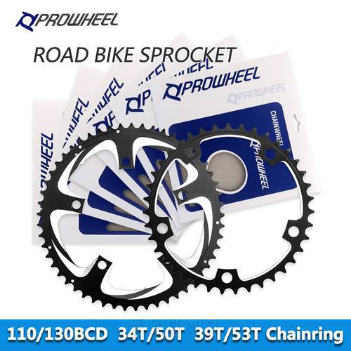 PROWHEEL Road Chain wheel 34/50T 39/53T Aluminum Alloy Steel Sprocket 130/110BCD AL-7075 CNC 8/9/10/11S Double Crown Chainring