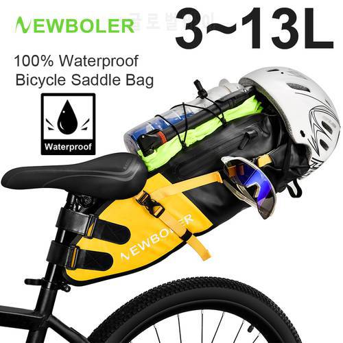 NEWBOLER 3~13L Bicycle Saddle Bag Waterproof Under Seat Bike Bag Tools Cycling Foldable Tail Rear Bag MTB Road Bike Back Bags