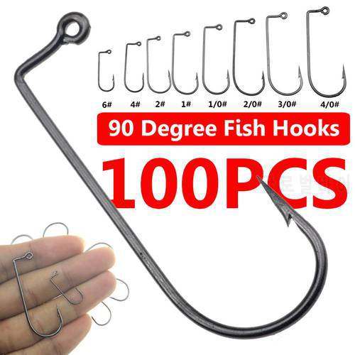 100Pcs Fishing Hooks High Carbon Steel 90 Degree Jig Fly Tying Strong Wire Fish Hooks for Outdoor Sea Ocean Fishing Hooks