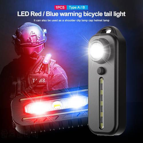 LED+SMD Hat Clip Headlight Bicycle Tail Light USB Rechargeable Running Safety Red&Blue 5 Mode Warning Shoulder Waist Helmet Lamp