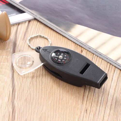 4 in 1 Multifuntion Whistle Compass Thermometer Magnifier Keychain Emergency Survival Kits Outdoor Travel Camping Hiking