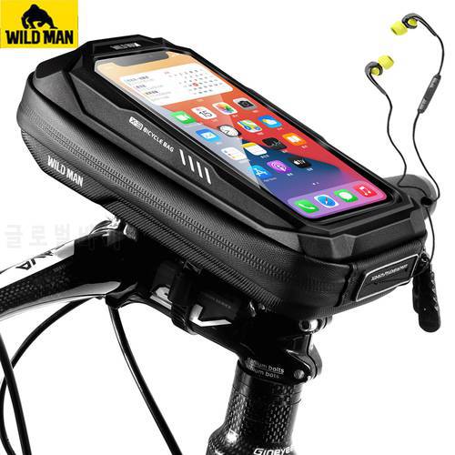 WILD MAN Bicycle Head Tube Cycling Bike Handlebar Cell Mobile Phone Bag Case Holder Screen Phone Mount Bags Case For 6.9in