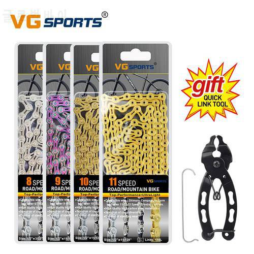 VG Sports 6 7 8 9 10 11 Speed Bicycle Chain Velocidade Titanium Rainbow 9s 10s 11s Mountain Road Bike MTB Chains Part 116 Links