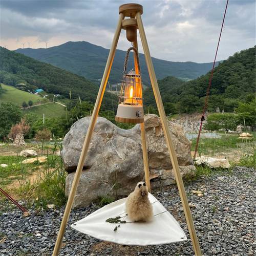 Outdoor Tripod Lamp Stand Portable Solid Wood Removable Lightweight Camping Home Room Patio Lights Sound Hanging Holder Rack