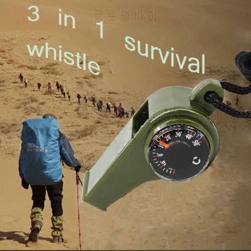 1pcs Outdoors Survival Whistle High Decibel Compass Thermometer Whistle Three In One With Lanyardportable Keychain Whistle
