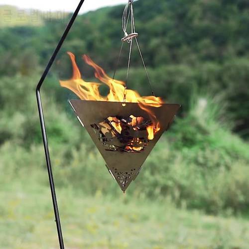 Christmas Triangle Camping Wood Stove Stainless Steel Triangle Suspended Platform Outdoor Bonfire Wood Stove for Picnic Travel