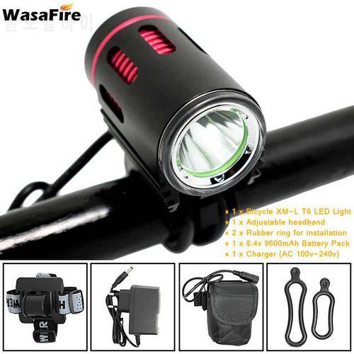 WasaFire 2000lm XM-L2 LED Bike Light Bicycle Front Lights MTB Headlight Night Cycling Head Lamp + 18650 Battery Pack+Charger