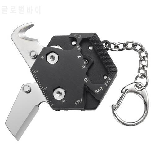 8 in 1 Folding Coin Keychain Fold Mini Gear Multifunctional Outdoor Tool For Camping Hunting Traveling Knifes Screwdriver