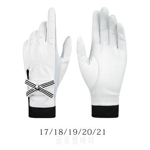 1 Pair Women Golf Gloves Left and Right Hand Elegant Leather Anti-Slip Adjustable Outdoor Sport Gloves for Girls Golfer Ladies