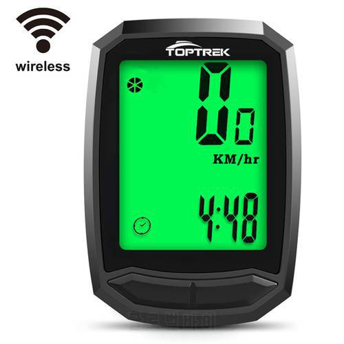 Toptrek Bike Computer Waterproof Bicycle Computer Wireless GPS Speedometer Cycling Odometer Stopwatch Watch LED Digital Rate