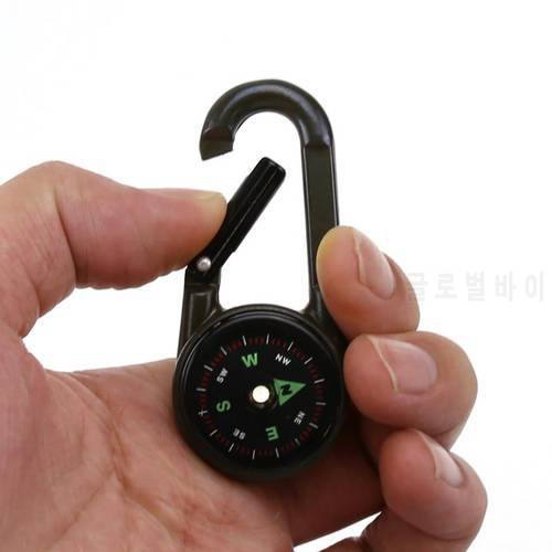 Compass Keychain Multifunctional Hiking Metal Carabiner Mini Compass + Thermometer +Keychain In 1 Camping Hanging Ring Compass