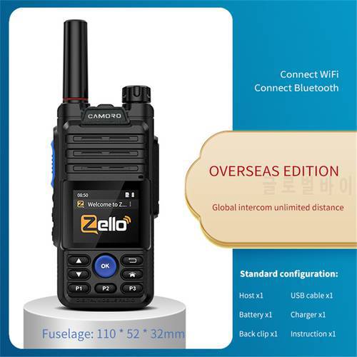 Zello Poc Radio 4G Real PTT Walkie Talkie BT Wifi GPS 6800mAh Two Way Radio Network Long Range Walkie Talkie With PC Cable