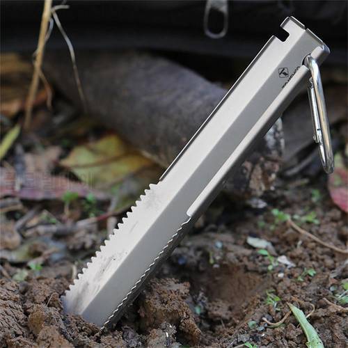 TOMSHOO Titanium Garden Hand Serrated Shovel Outdoor Camping Hiking Backpacking Trowel with Clip for Outdoor Survival