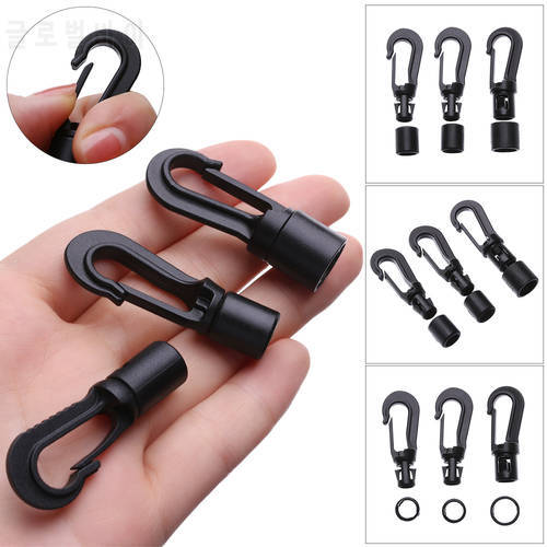 5PCS Black POM Plastic Snap Hook Clip Shock Tie Cord Ends Safety Lock Rope Buckles Outdoor Camp Clothesline Hook Accessories