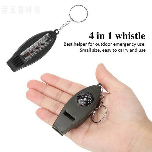 Portable Black Four in one whistle Mini Survival Tool Thermometer Whistle Compass For Outdoor