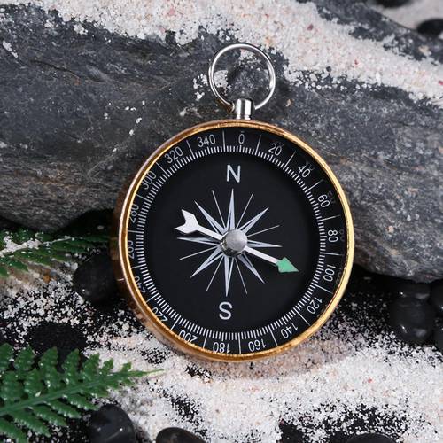 Portable Outdoor Aluminum Camping Compass Keychain Gold Lightweight Practical Camping Hiking Outdoor Survival Compass Tool