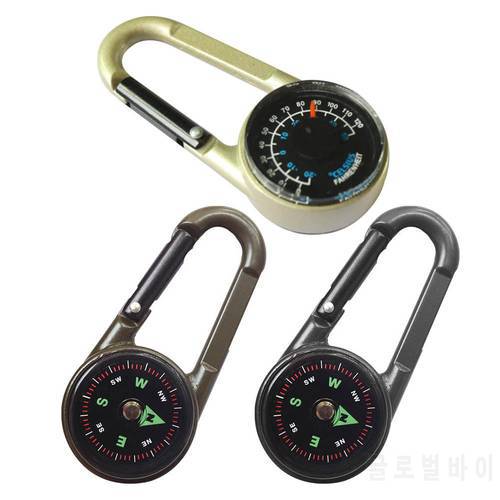 Portable Thermometer Compass Carabiner Compact Metal Outdoor Compass Keychain Double-sided Climbing Hanging Buckle Hook