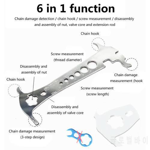 MTB Bike Chain Wear Indicator Six-in-one Chain Measurement Checker Ruler Bicycle Chains Gauge Portable Caliper Cycling Parts