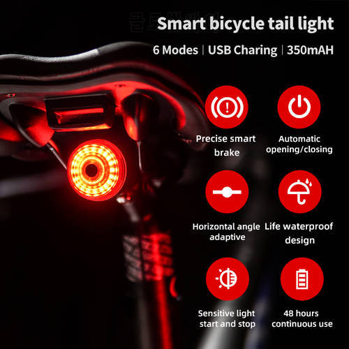 Leadbike Bicycle Rear Light Smart Auto Brake Sensing Tail Light LED Charging Waterproof IPX6 Cycling Taillight bike accessorie
