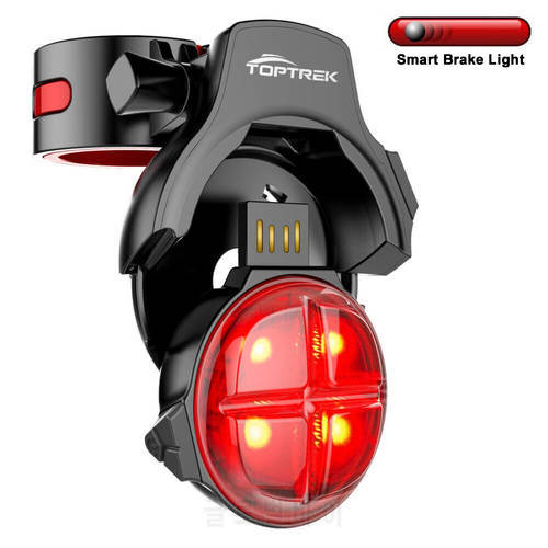 Toptrek Bicycle Smart Auto Brake Sensing Taillight IPx5 Waterproof LED Charging Cycling Tail Light Bike Rear Light Accessories