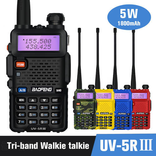 Tri-Band BaoFeng UV 5R III Walkie Talkie UV5R 5W Radio Station Comunicador UV-5R Ham FM Transceiver VHF UHF 220-260MHz