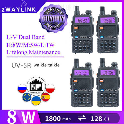 4PCS Baofeng Walkie Talkie UV-5R CB Radio 5W 8W 1800mAh 3800mAh Ham Radio Dual Band VHF UHF UV5R 2 Way Radio for Hunting Radios