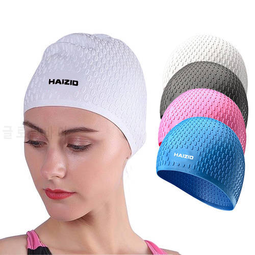 Silicone Swimming Cap Drop-shaped Long Hair Swimming Caps Unisex Ear Pocket Adults Waterproof Caps for Swimming Wading Sports