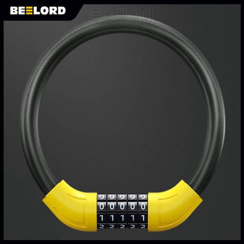 BEELORD Bike Cable Lock with 4-Digit Code Password Coiled Secure 2 Key Anti-Theft Security Combination with Bracket Bicycle Lock