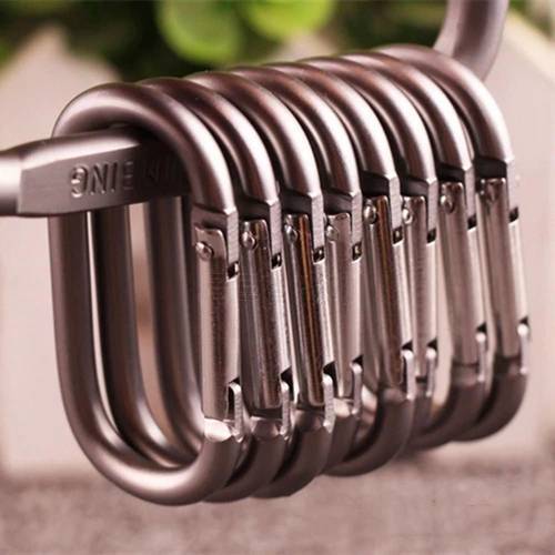1Pcs Small Karabiner Keychain Clip Black Oval Hanging Buckle Carabiners Small Bag Buckle Water Bottle Hooks Fishing Hiking Tools