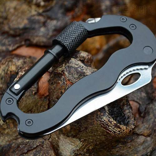 Stainless Steel Mini Knife Carabiner Folding Pocket Portable Outdoor Pocket Knife EDC Multifunction Military Tactical
