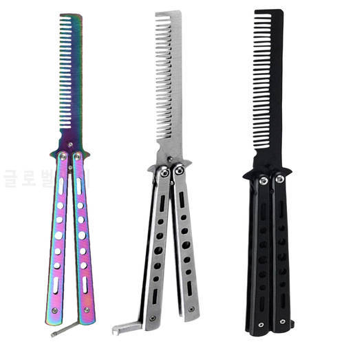 Camping Metal Folding Balisong Trainer Comb Butterfly Knife Safety Butterfly Comb Beard Brushes Hairdressing Tools