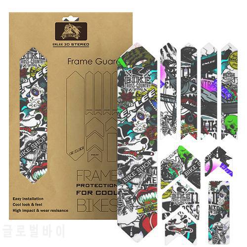 ENLEE 3D Bicycle Front Fork Frame Stickers Protective Stickers Waterproof Bicycle Camouflage Sticker for MTB Road Bike Frame