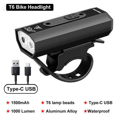 T6 1000 Lumen LED Bike Light Front Type-C USB Rechargeable Lamp Cycling Headlight Mountain Road Bicycle lantern Bike Accessories