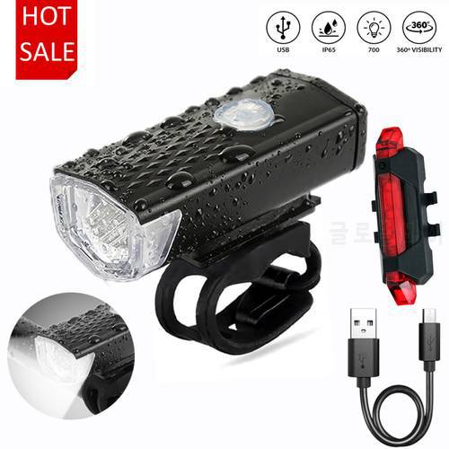 USB Rechargeable Bike Light Waterproof Bicycle Headlight Front Back Rear Light Cycling Safety Warning Taillight Bike Accessories