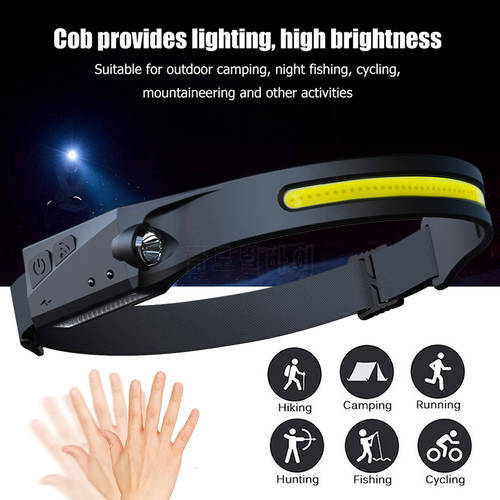 LED COB Headlamp Flashlight 200 Lumens USB Rechargeable Waterproof Headlight for Camping Cycling Outdoor Head Torch Lighting