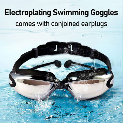 Swimming Goggles Swimming Glasses with Earplugs Nose Clip Electroplate Waterproof Silicone Optical Diving Goggles Eyewear