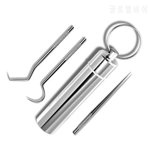 Portable Stainless Steel Metal Toothpick Suit Reusable Waterproof Fork Case For Travel Camping EDC Multi Tools